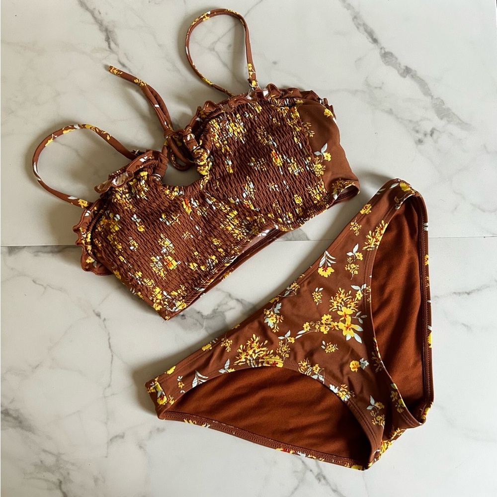 Xhilaration Brown Floral Bikini Set